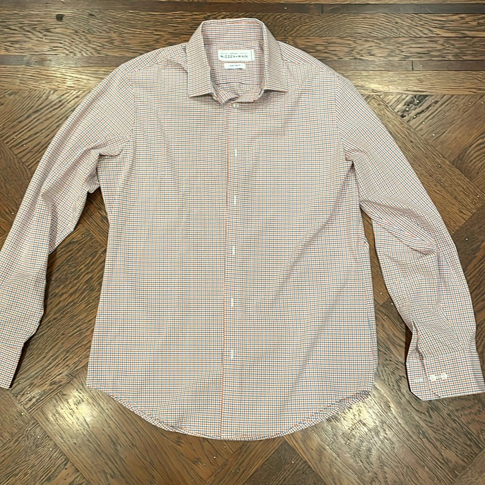 Men’s Mizzen+Main red white and blue check button down
